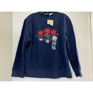 CLASSIC ELEMENTS WOMEN'S BLUE HOLIDAY SWEATSHIRT POINSETTIA Size S/CH 6-8